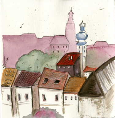 Malerei mit dem Titel "Сity sketch" von Mkate, Original-Kunstwerk, Aquarell