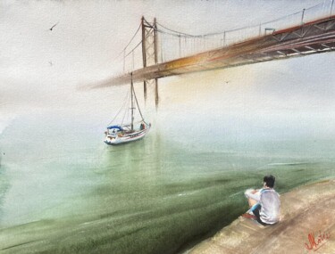 Schilderij getiteld "Bridge" door Mkate, Origineel Kunstwerk, Aquarel
