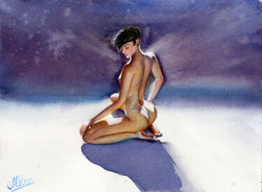 Painting titled "Nude Lady" by Mkate, Original Artwork, Watercolor
