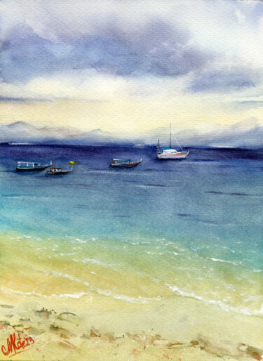 Painting titled "Bali" by Mkate, Original Artwork, Watercolor
