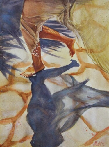 Painting titled "Running towards the…" by Mkate, Original Artwork, Watercolor
