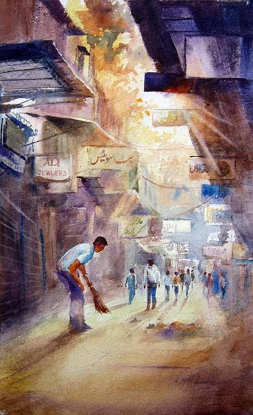 Painting titled "Good morning Lahore…" by M Kazmi, Original Artwork, Watercolor