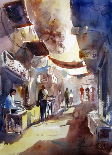 Painting titled "Old Lahore" by M Kazmi, Original Artwork, Watercolor