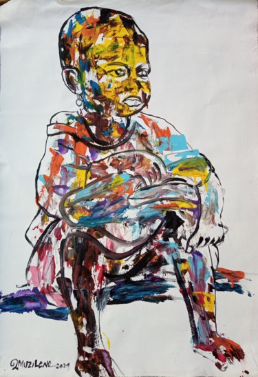 Painting titled "The little boy with…" by Jafeth Moiane, Original Artwork, Acrylic
