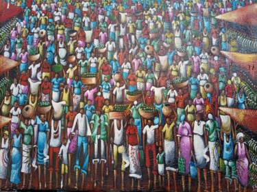 Painting titled "African bazaar pain…" by Jafeth Moiane, Original Artwork, Oil