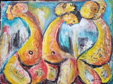 Pintura intitulada "Women in bikinis pa…" por Jafeth Moiane, Obras de arte originais, Óleo