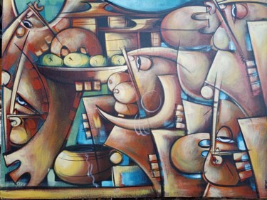 The harvest painting,Geometric Painting,Oil Paintings Картина под названием "The harvest paintin…" - Jafeth Moiane, Подлинное произведение искусства, Масло