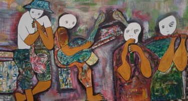 Pintura intitulada "The music band Pain…" por Jafeth Moiane, Obras de arte originais, Acrílico