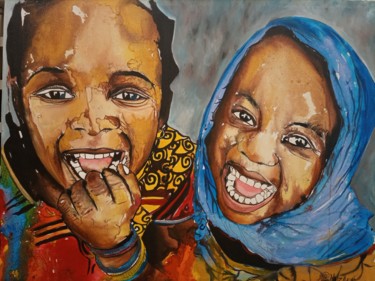 Peinture intitulée "Laughing children p…" par Jafeth Moiane, Œuvre d'art originale, Acrylique