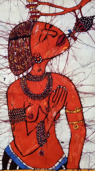 Картина под названием "Beautiful Zulu woma…" - Jafeth Moiane, Подлинное произведение искусства, Воск