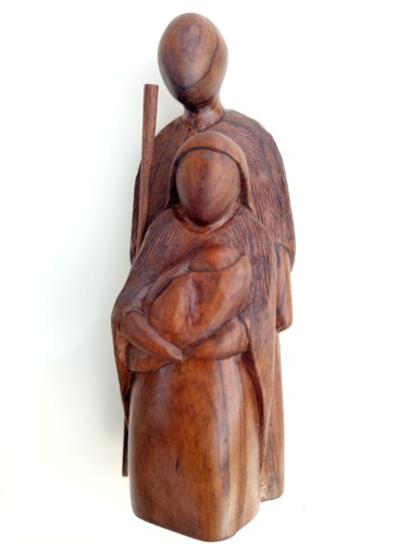 Scultura intitolato "Baby Jesus and his…" da Jafeth Moiane, Opera d'arte originale, Legno