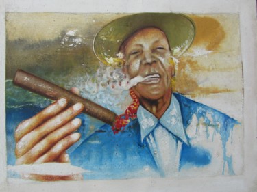 Painting titled "Cigar lover paintin…" by Jafeth Moiane, Original Artwork, Oil