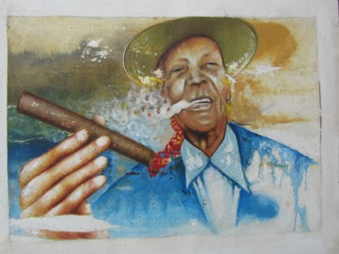Cigar lover painting, Amateur de cigares, Oil painting Картина под названием "Cigar lover paintin…" - Jafeth Moiane, Подлинное произведение искусства, Масло