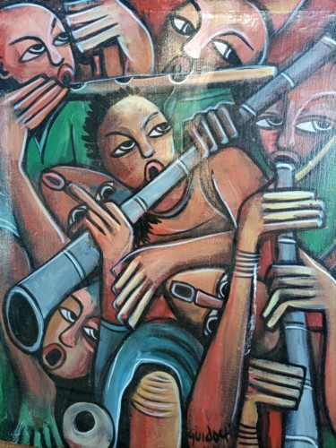 Schilderij getiteld "The musicians paint…" door Jafeth Moiane, Origineel Kunstwerk, Olie