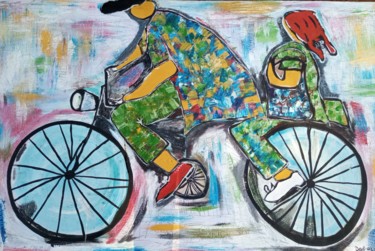 The bicycle, Acrylic painting,Extra large painting Ζωγραφική με τίτλο "The bicycle, Acryli…" από Jafeth Moiane, Αυθεντικά έργα τέχνης, Ακρυλικό