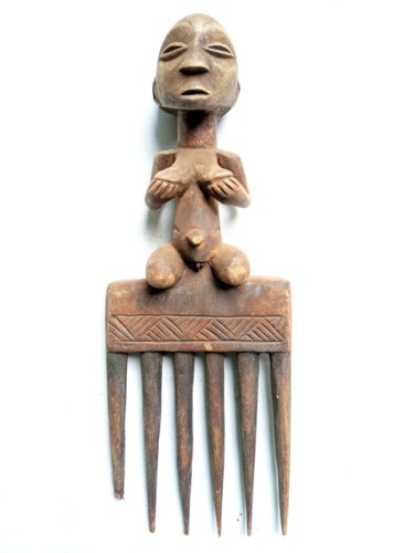Luba comb,African tribal comb,Fertility figure, African art Sculpture titled "Luba comb,African t…" by Jafeth Moiane, Original Art, Wood