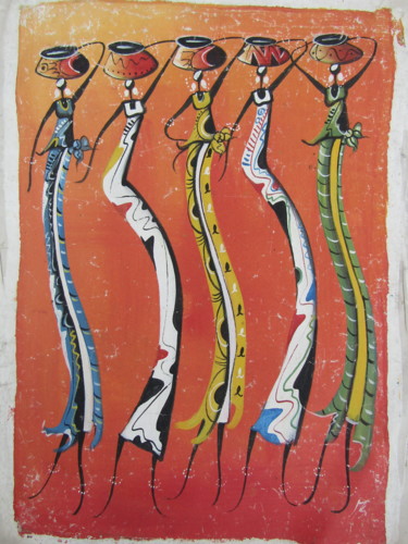 Malerei mit dem Titel "Maasai women from K…" von Jafeth Moiane, Original-Kunstwerk, Acryl