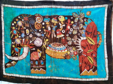 Malarstwo zatytułowany „The elephant batik…” autorstwa Jafeth Moiane, Oryginalna praca, Wosk