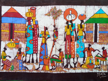 Pintura titulada "Village people dail…" por Jafeth Moiane, Obra de arte original, Tinta