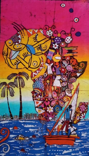 Malarstwo zatytułowany „Map of Africa, bati…” autorstwa Jafeth Moiane, Oryginalna praca, Wosk