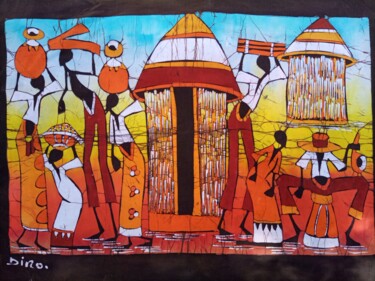 Malerei mit dem Titel "Village people acti…" von Jafeth Moiane, Original-Kunstwerk, Wachs