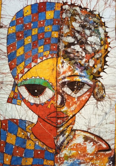 Painting titled "African beauty, bat…" by Jafeth Moiane, Original Artwork, Wax