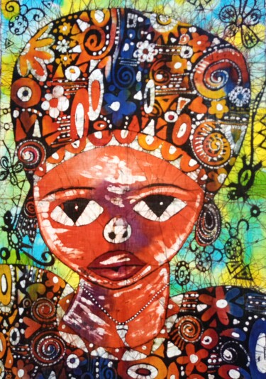 The African lady, batik painting Painting titled "The African lady, b…" by Jafeth Moiane, Original Art, Wax