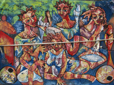 Mother and daughters Malerei mit dem Titel "Mother and daughters" von Jafeth Moiane, Original-Kunstwerk, Öl