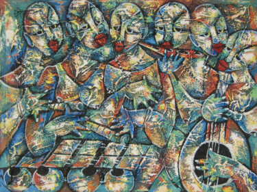Peinture intitulée "Female musicians" par Jafeth Moiane, Œuvre d'art originale, Huile