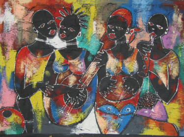 Schilderij getiteld "Women musicians" door Jafeth Moiane, Origineel Kunstwerk, Olie