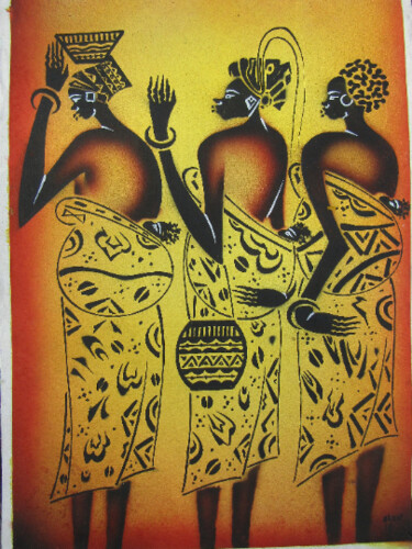 Malerei mit dem Titel "Mothers" von Jafeth Moiane, Original-Kunstwerk, Acryl