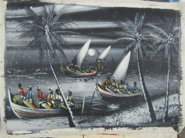 Pittura intitolato "The fishing, Extra…" da Jafeth Moiane, Opera d'arte originale, Olio