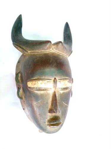 Masque africain vintage, Masque Cote de Ivoire, Baule Mask Malerei mit dem Titel "Masque africain vin…" von Jafeth Moiane, Original Kunstwerk, Holz