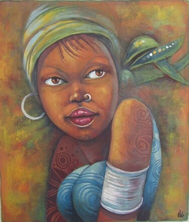 Painting titled "The girl" by Jafeth Moiane, Original Artwork, Acrylic