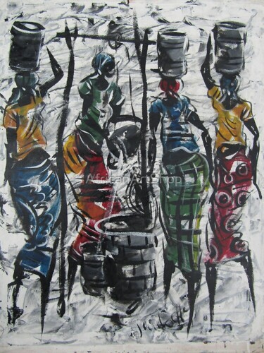 Peinture intitulée "African women from…" par Jafeth Moiane, Œuvre d'art originale, Huile