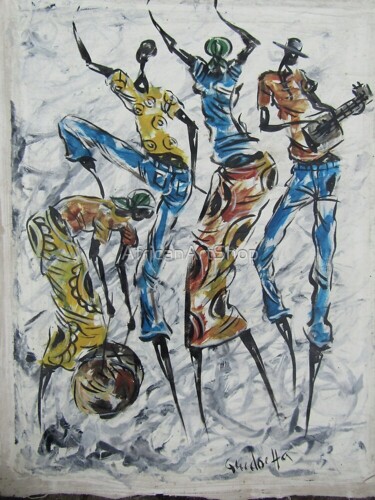 Painting titled "African rural peopl…" by Jafeth Moiane, Original Artwork, Oil
