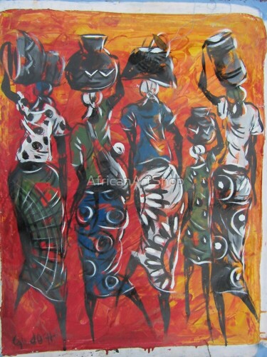 绘画 标题为“The African rural w…” 由Jafeth Moiane, 原创艺术品, 油