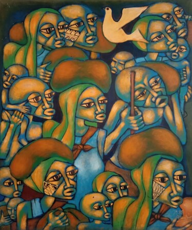 Schilderij getiteld "Emigrants, Emigrant…" door Jafeth Moiane, Origineel Kunstwerk, Olie