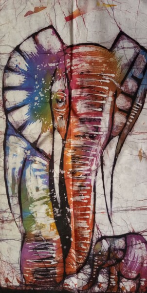 Painting titled "African elephants" by Jafeth Moiane, Original Artwork, Wax