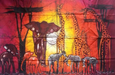 Painting titled "African safari" by Jafeth Moiane, Original Artwork, Wax