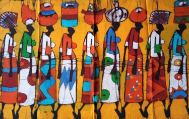 Pintura titulada "African rural women…" por Jafeth Moiane, Obra de arte original, Cera