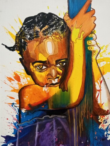 Peinture intitulée "Beautiful black chi…" par Jafeth Moiane, Œuvre d'art originale, Huile