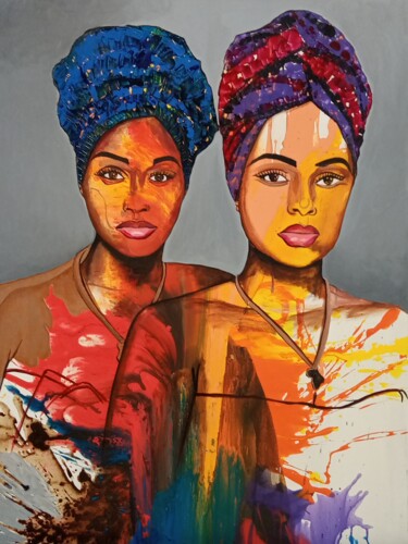 Peinture intitulée "The sisters" par Jafeth Moiane, Œuvre d'art originale, Acrylique