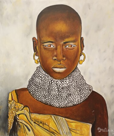 Malerei mit dem Titel "Beautiful Maasai tr…" von Jafeth Moiane, Original-Kunstwerk, Acryl