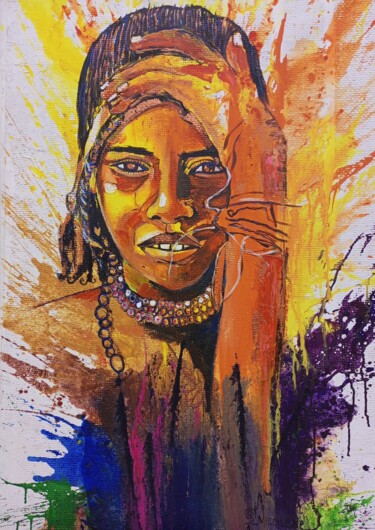 Malerei mit dem Titel "African girl 145cm…" von Jafeth Moiane, Original-Kunstwerk, Acryl