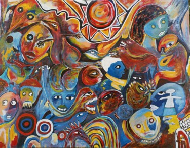 Malerei mit dem Titel "Everyday life" von Jafeth Moiane, Original-Kunstwerk, Acryl