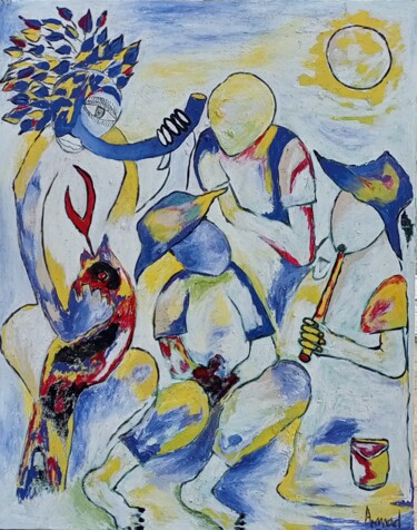 Pintura intitulada "Enjoying the music" por Jafeth Moiane, Obras de arte originais, Acrílico