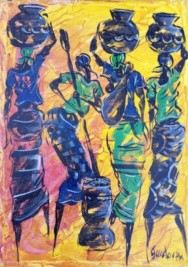 Pittura intitolato "The daily of Africa…" da Jafeth Moiane, Opera d'arte originale, Acrilico