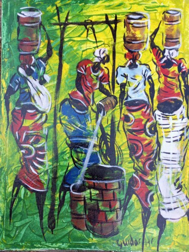 Pintura titulada "African women carry…" por Jafeth Moiane, Obra de arte original, Acrílico