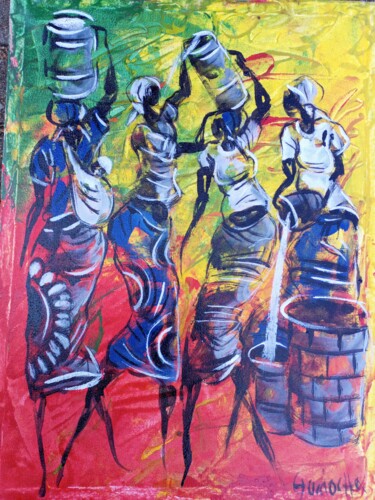 Painting titled "African women getti…" by Jafeth Moiane, Original Artwork, Acrylic